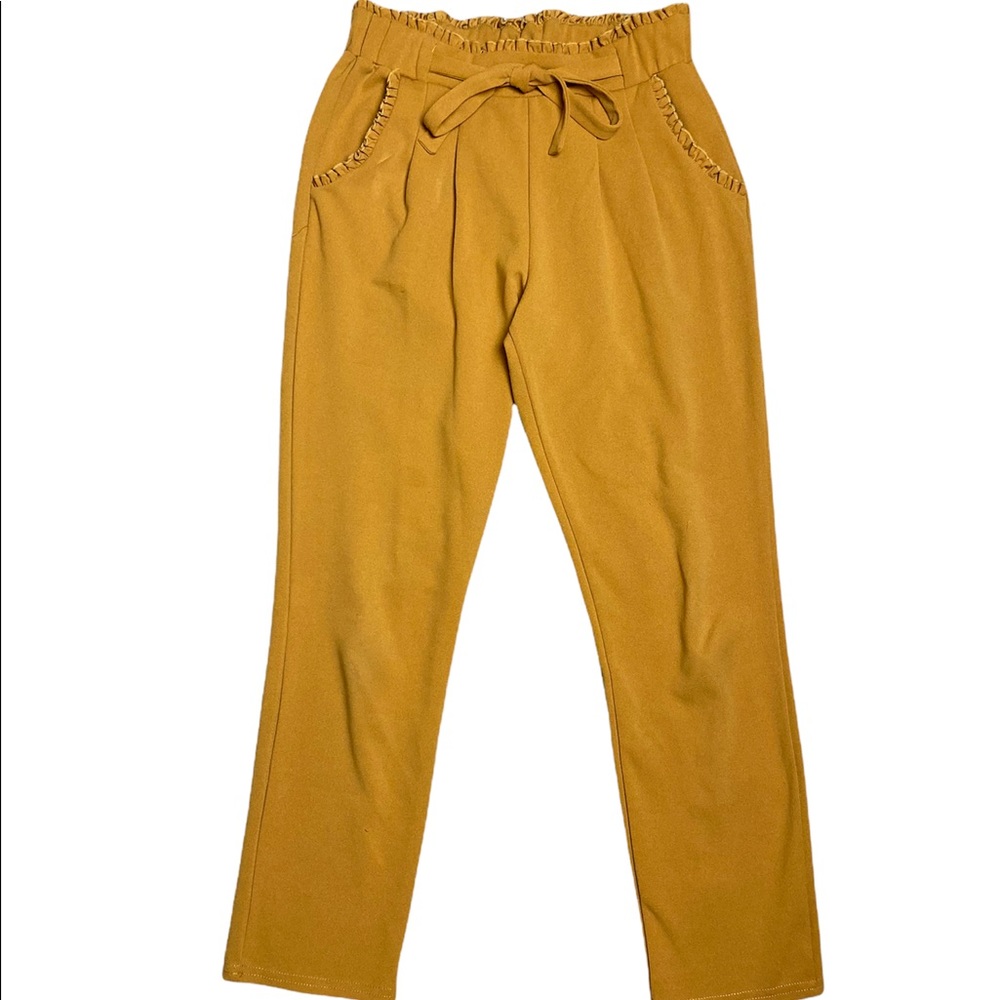Soho Apparel Mustard Stretchy Paper Bag Pants